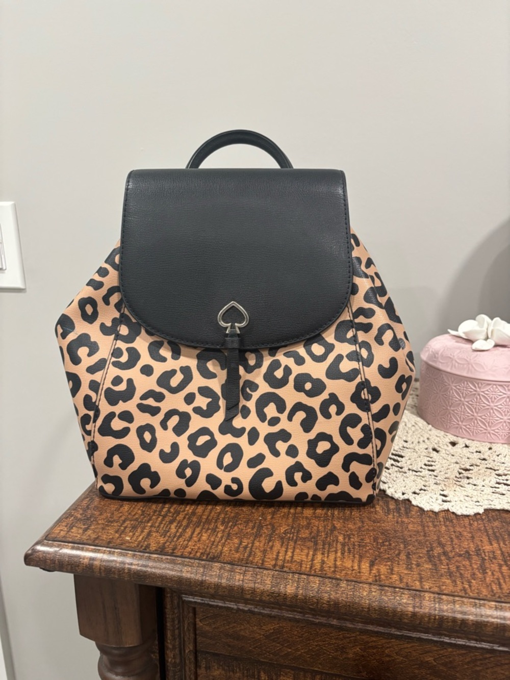 Leopard Print Black-Trim Backpack Tote